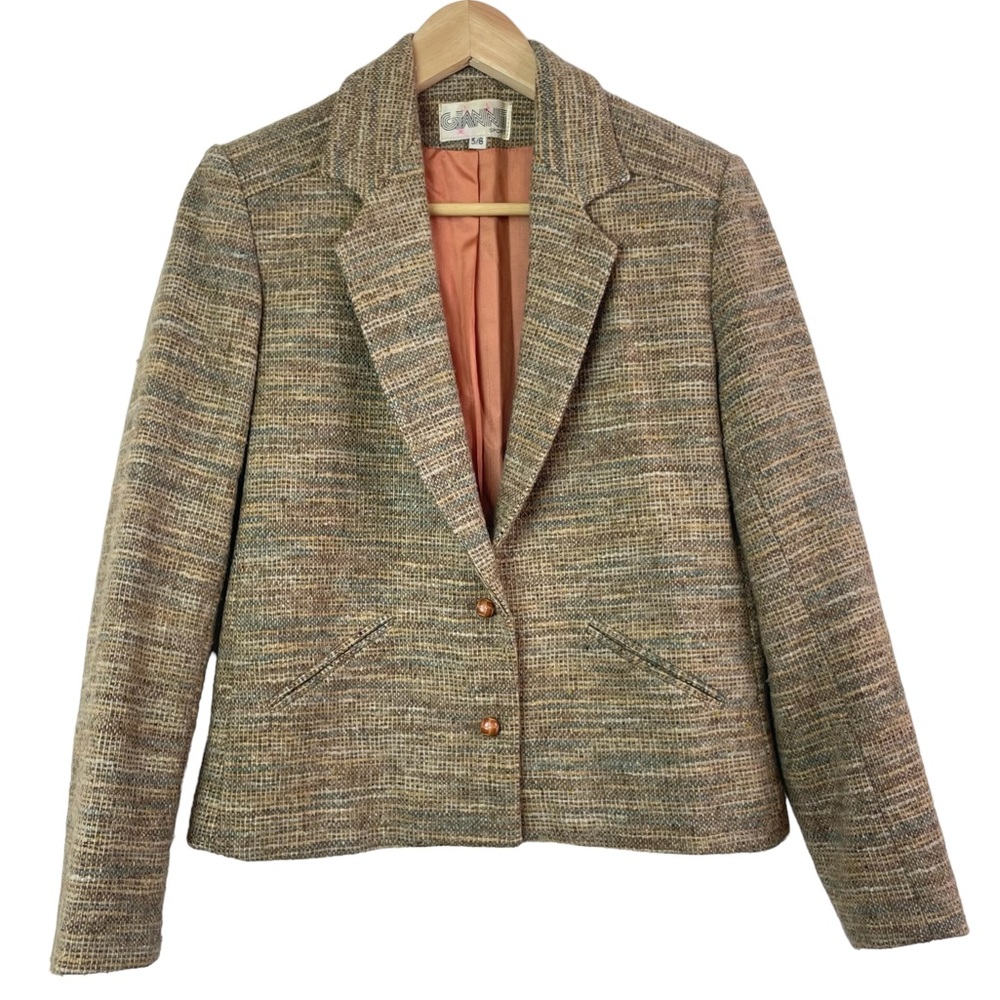 Gianni Sport Vintage 80’s 90’s Women’s Tweed Wool Cropped Beige Blazer Size 5/6